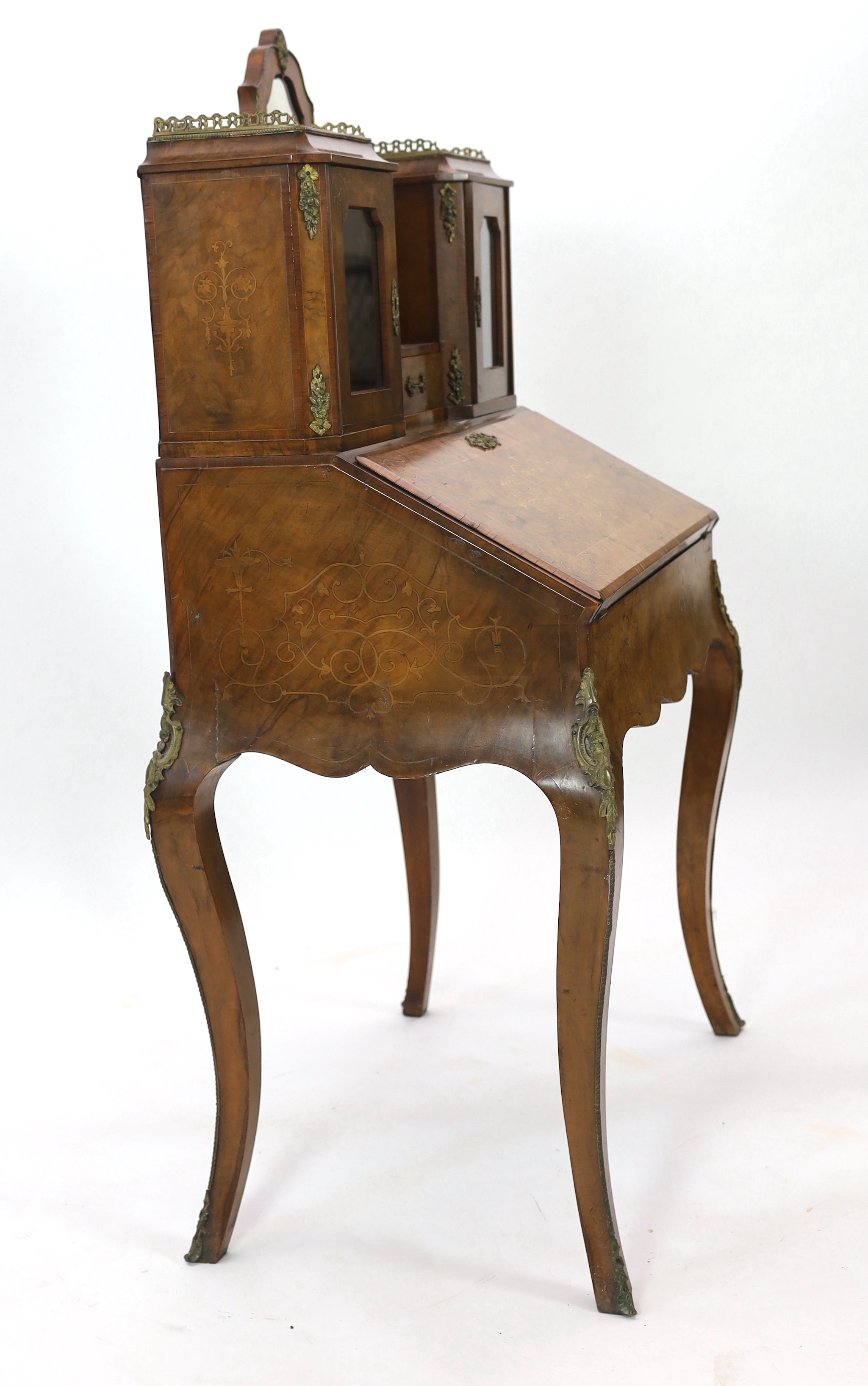 A Victorian marquetry inlaid walnut bonheur du jour